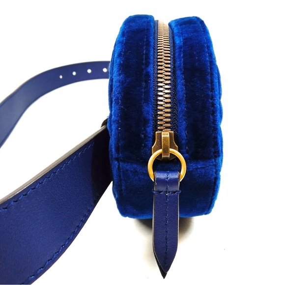 Gucci Waist Pouch Velvet Blue Belt Gg Marmont women's bag - Picture 9 of 15